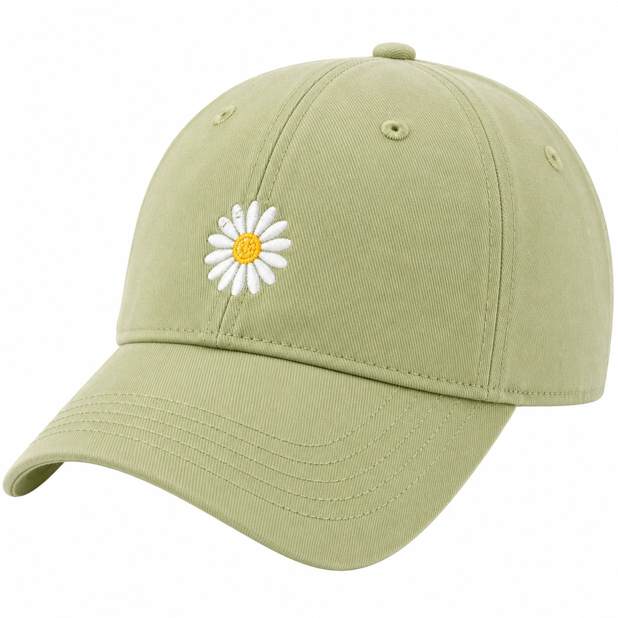 Unisex Baseballcap mit Gänseblümchen-Stickerei in Olivgrün