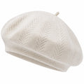 Damen Baskenmütze mit Zopfmuster in Creme
