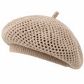 Damen Baskenmütze Luftiges Häkeldesign Beige