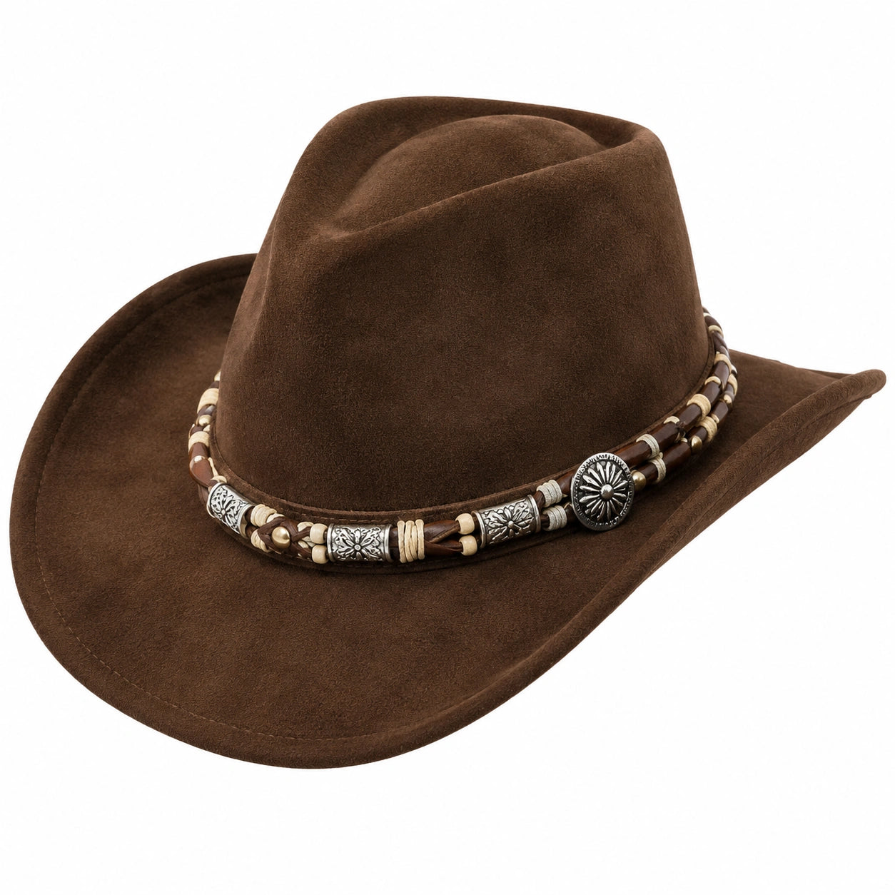 Klassischer Cowboyhut Braun mit Zierkette