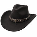 Western Cowboyhut mit Stierapplikation, Schwarz