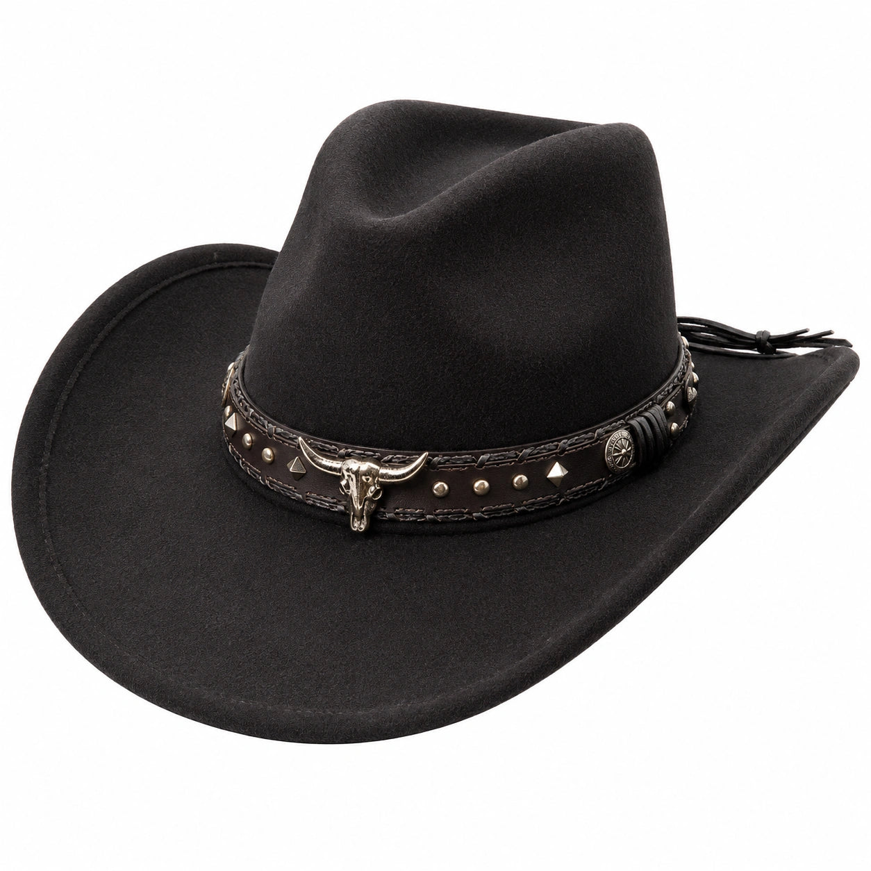 Western Cowboyhut mit Stierapplikation, Schwarz