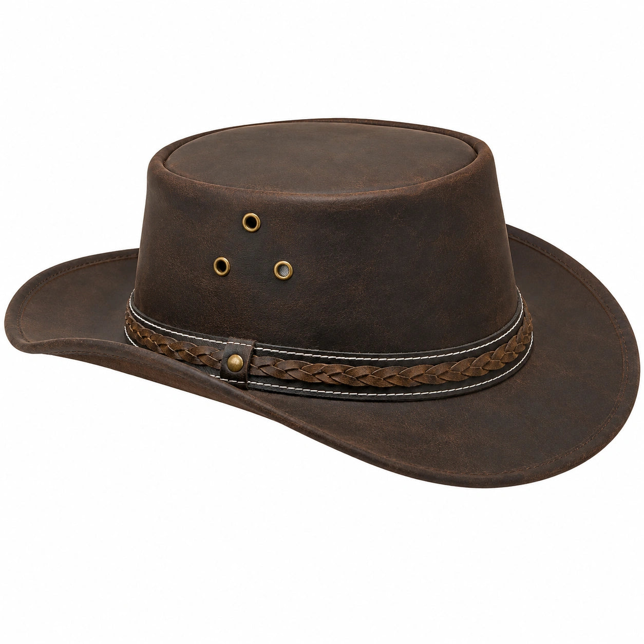 Brauner Westernhut mit Geflochtenem Band und Belüftungslöchern