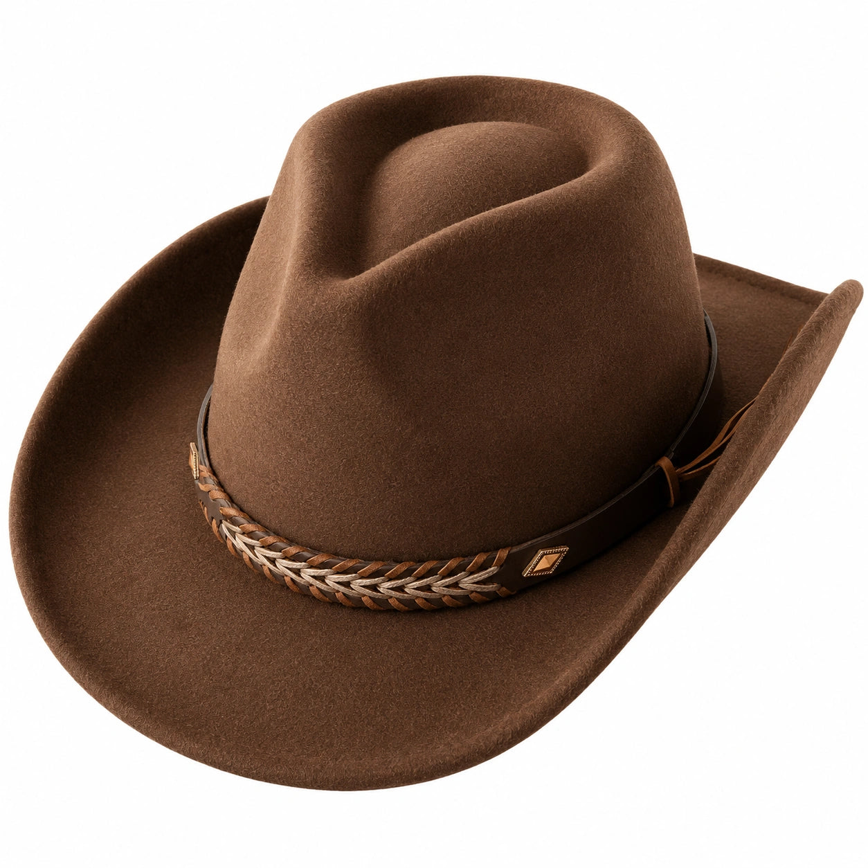 Brauner Cowboyhut mit geflochtenem Band