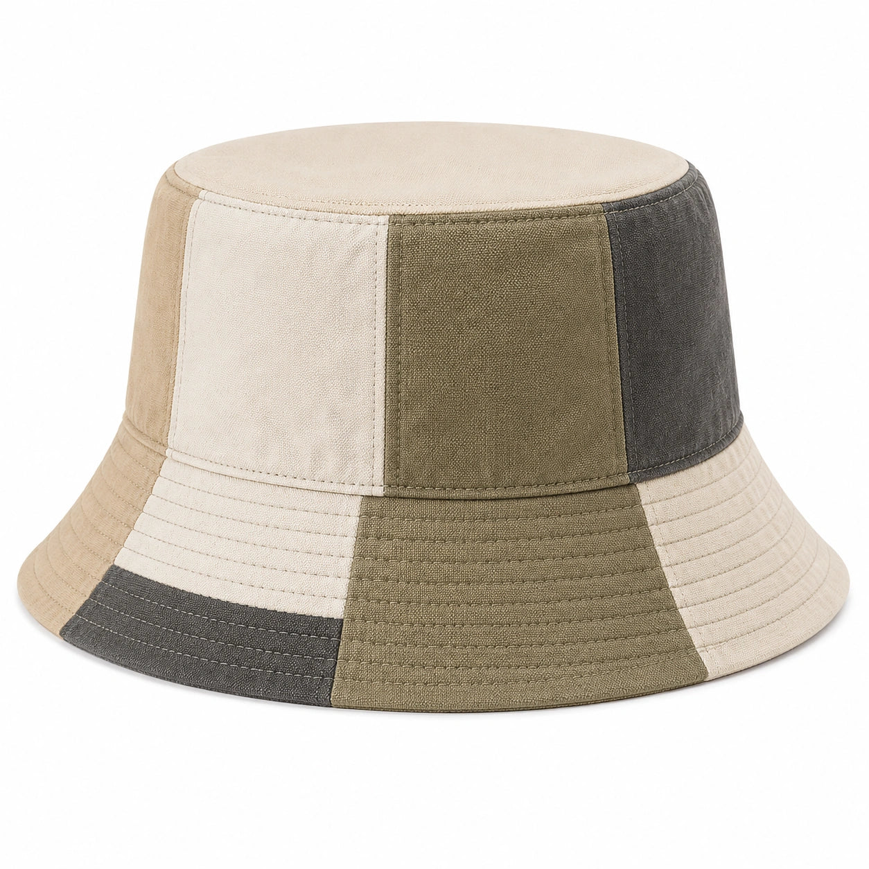 Patchwork-Bucket-Hut Beige/Oliv/Grau
