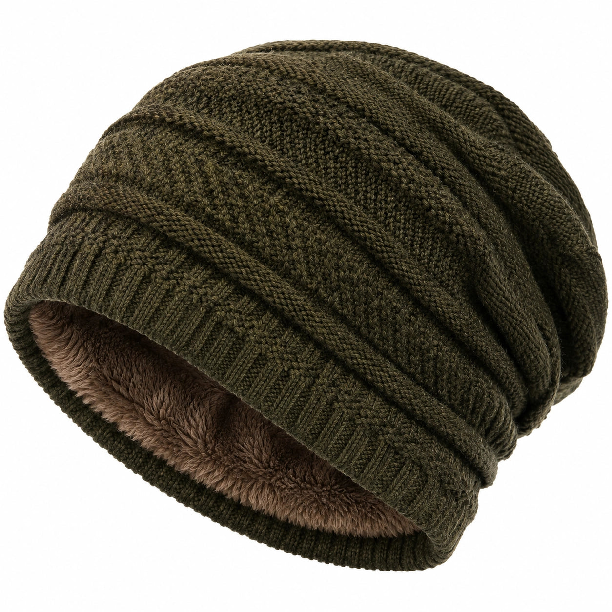 Winter Strickmütze mit Fleecefutter in Khaki