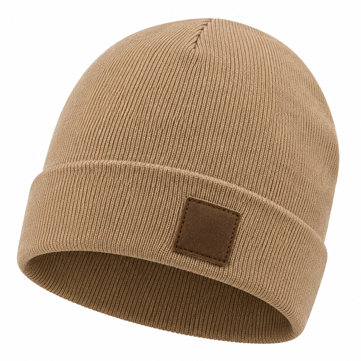 Unisex Strickmütze Beige mit Patch