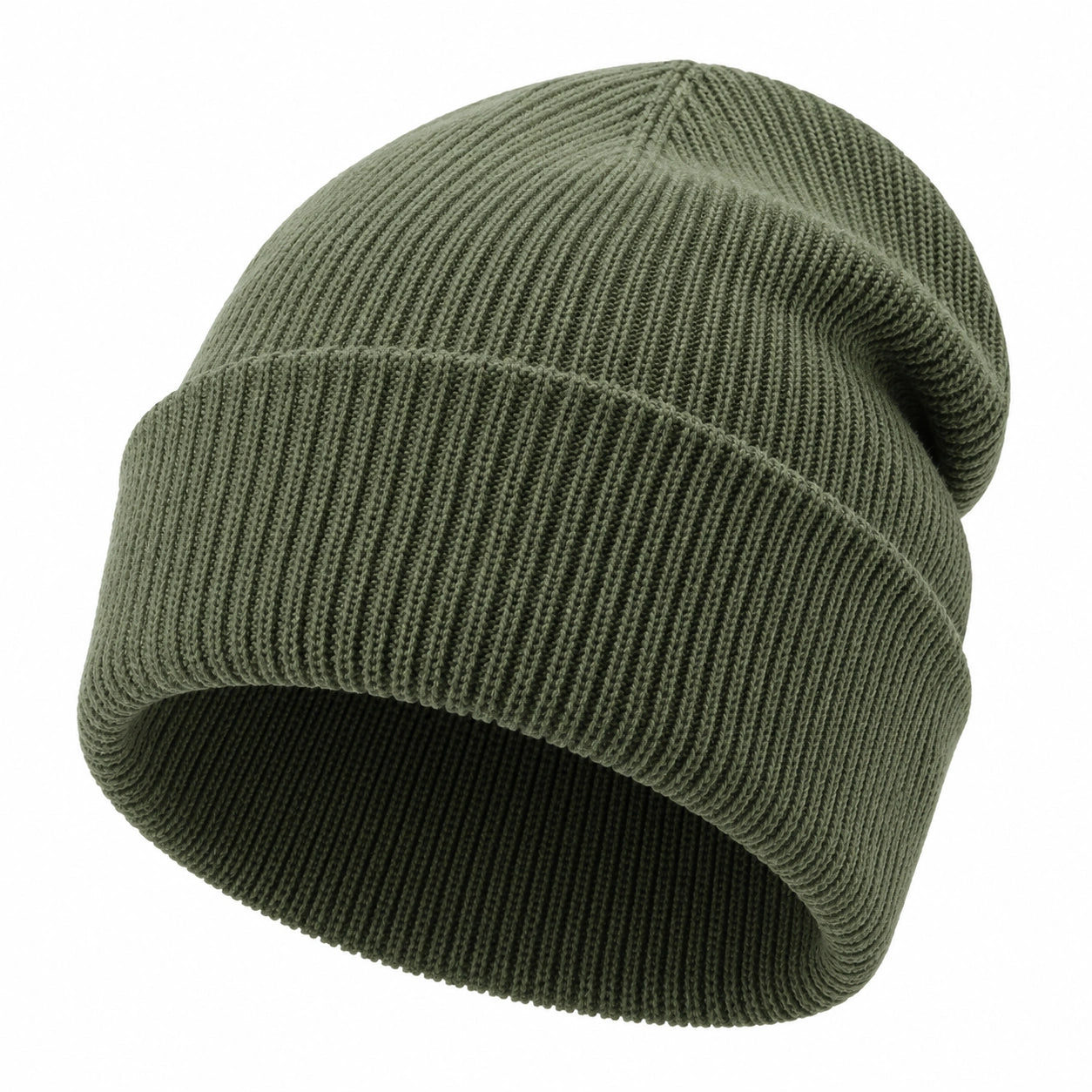 Unisex Gerippte Strickmütze Olivgrün