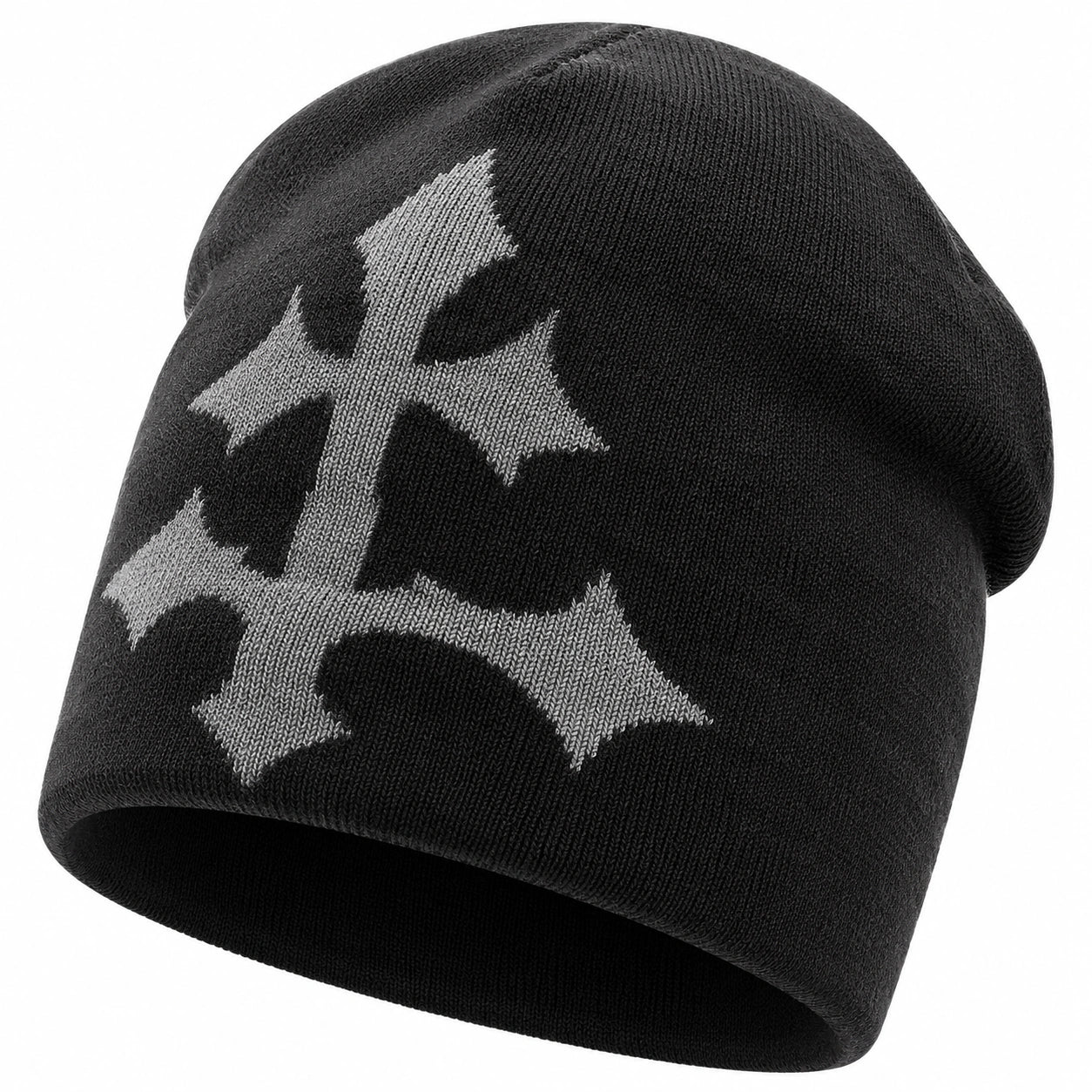 Unisex Beanie mit Kreuzmuster in Schwarz und Grau